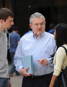 Frank Slaby talking to students