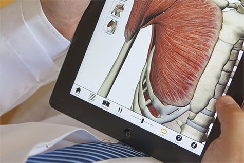 White coat health care provider holding a tablet
